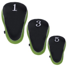 Andux Golf Club 460cc Driver Fairway Wood Head Covers with Hook & Loop Set of 3 (Black/Green)