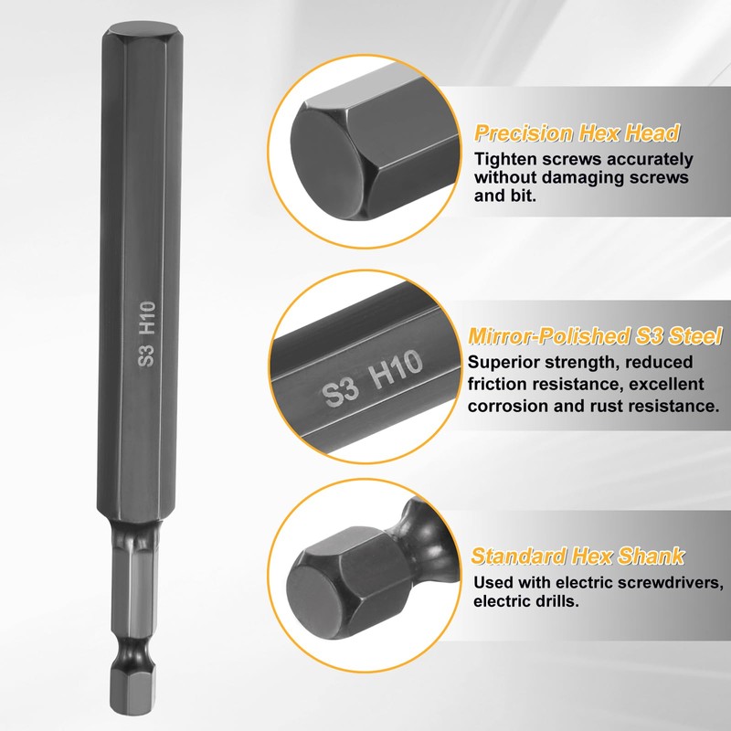 HARFINGTON 3pcs Flat Hex Head Drill Bit H6/H8/H10 Magnetic Tip
