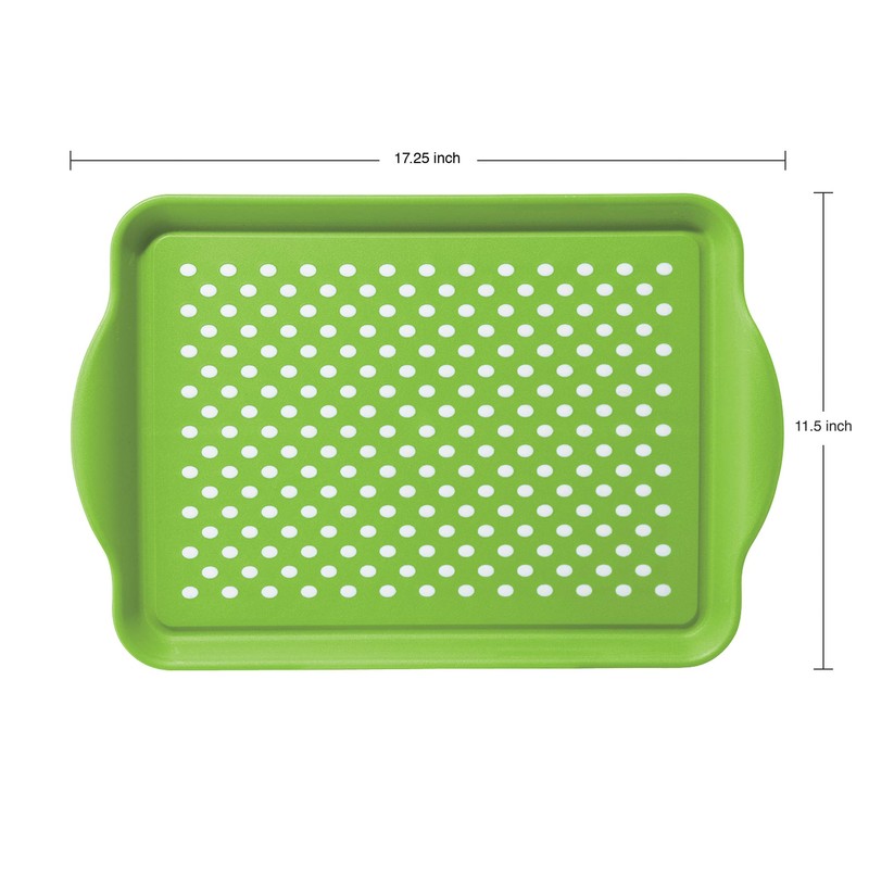 Oggi Rectangle Non Skid Rubber Grip Serving Tray, Green 17.5