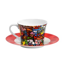 BRITTO Romero Bone China Coffee & Tea Cup with Saucer Plate, 6.7 oz, Nature in Harmony