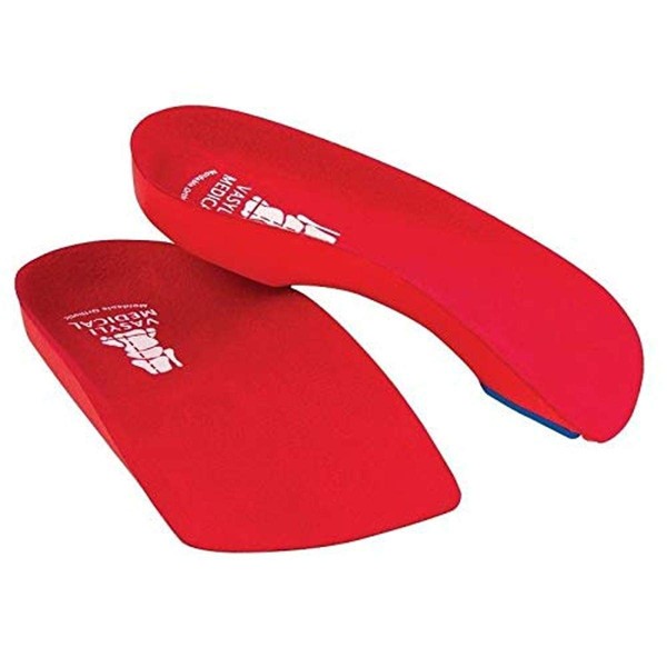Vasyli 38 Custom Insoles, Red, X-Small, Fast & Effective Pain Relief, Firm Density, Overweight Patients, Heat Moldable, 3/4 Length