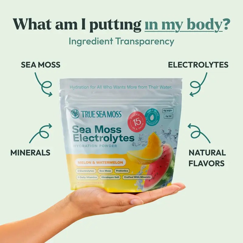 Sea Moss Electrolyte Powder Packets Melon Watermelon Flavor, Natural Hydration