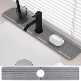 Diatomite Faucet Mat for Kitchen Sink - 23.6'' Fast Drying Sink Splash Guard Water Absorbing Stone Sink Tray, Instant Faucet Mat for Kitchen Bathroom Counter to Prevent Moisture Buildup