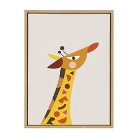 Kate and Laurel Sylvie Mid Century Modern Baby Giraffe Framed Canvas Wall Art by Rachel Lee of My Dream Wall, 18x24 Natural, Whimsical Animal Art for Wall