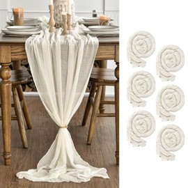 Artoid Mode Boho Beige Gauze 6 Pieces Wedding Table Runner, Birthday Fabric Kitchen Dining Holiday Table Decor for Home Party Indoor 35x120 Inch
