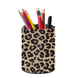 XUWU Leopard Print Pen Holder Pencil Organizer Cute Pencil Cup Desk Decor Makeup Brush Holder PU Multifunctional Office Suppliesfor Home Classroom School