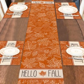 Heirloom Haven Fall Maple Leaves Table Runner 13x72 Inch, Orange Seasonal Autumn Harvest Thanksgiving Burlap Fall Kitchen Dining Decoration for Home Farmhouse Indoor Party Decor