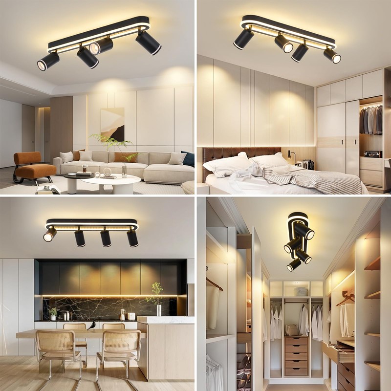 LED 4 Light Track Lighting Spotlight Kit, Black Ceiling Spotlights,