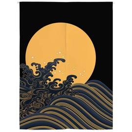 BAIHT HOME Japanese Noren Doorway Curtain Tapestry Hokusai Ukiyoe Moon Door Curtain Room Divider Bistro Decor, 33 x 47 inches