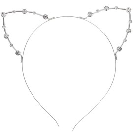 FRCOLOR Diadema Con Orejas De Gato En Metal Plateado Con Strass - Talla Única Para Fiesta De Disfraces y Carnaval