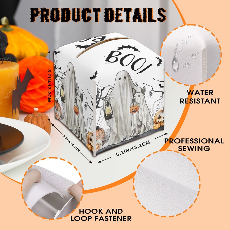 Halloween Pumpkin Ghost Tissue Box Cover, Spooky Bats Tissue Box
