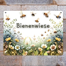 Bee Meadow Metal Sign XL in 21 x 28 cm Idyllic Nature Oasis Flowers Grass Insects Pollen Protection for Bees