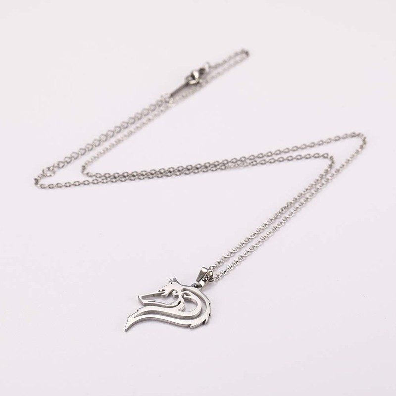 cooltime Wolf Necklace with Adjustable Chain Stainless Steel Round Hollow