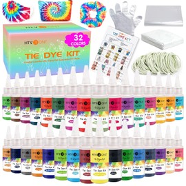 HTVRONT Kit de teñido anudado, 32 botellas precargadas de colores vibrantes, kit de Tyedyedye permanente, no tóxica, para grupos grandes, niños y adultos, tela Tye para fiestas hechas a mano (solo