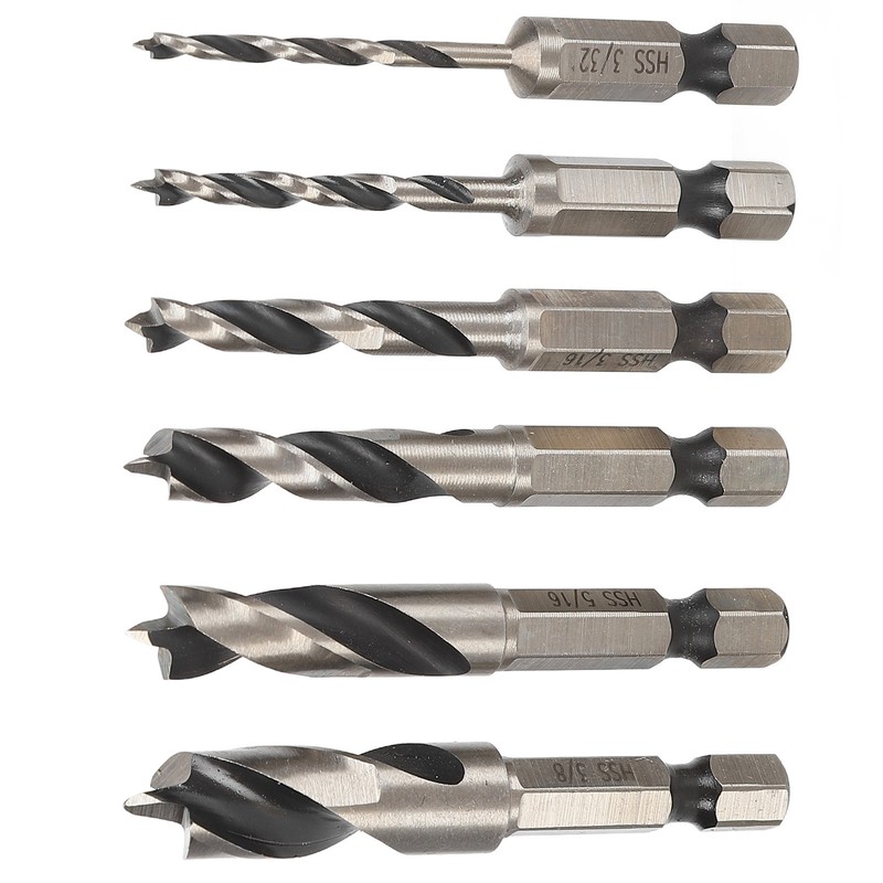 6Pcs 3 Point Drill Bit High Speed Steel Imperial Wood
