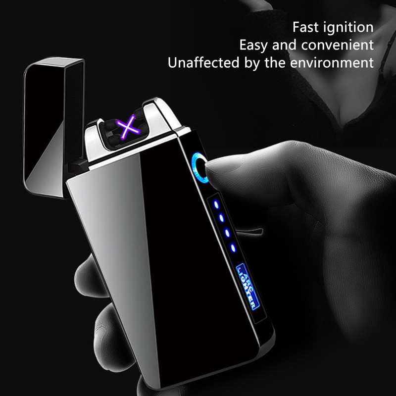 Electric Dual Arc Lighter Rechargeable Windproof Flameless 220mAh Aluminium Alloy