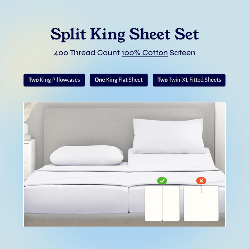 California Design Den Split King Sheets Sets for Adjustable Bed