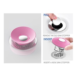 Zuplo Bathroom Sink Stopper, Sink Drain Strainer for 1.06"–1.57" Basins, Stainless Steel Filter Basket Hair Catcher, Stainless Steel & Silicone Push Pop Plug, Magnetic Leak Proof Seal, Easy Cleanup