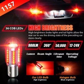 Wowpartspro 4x 1157 LED Tail Stop Brake Turn Signal Light Bulbs 2057 2357 BAY15D Bright Red