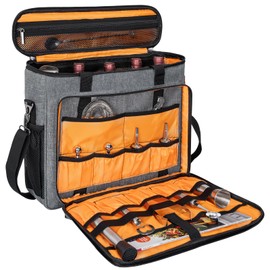 OUUTMEE Bartender Bag, Bartender Kit Travel Bag for Cocktail Shaker Set, Portable Carrying Case with Compartments for Wine Bottles, for Travel Home Indoor Outdoor Party(Bag Without Tools)