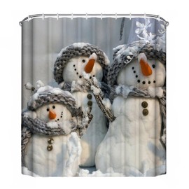 3D Printed Merry Christmas Three Snowman Background Waterproof Shower Curtain/Bath Curtain-Size: 66"x72"