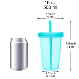 Youngever 9 Sets 16 Ounce Plastic Cups with Lids and Straws, Reusable Plastic Cups with Straws (Rainbow Colors)