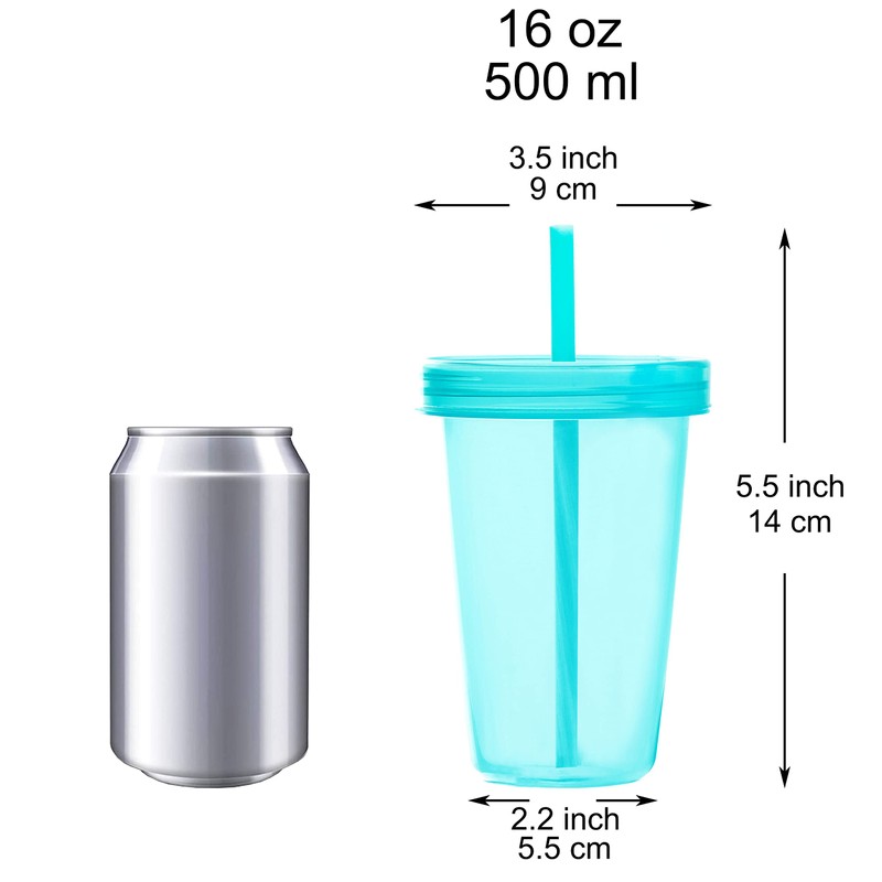 Youngever 9 Sets 16 Ounce Plastic Cups with Lids and
