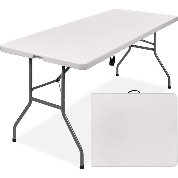 AM The America Store - Plastic Folding Table, Indoor Outdoor Heavy Duty Portable w/Handle, Lock for Picnic, Party, Camping (White, 6FT)