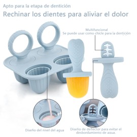 Moldes para Paletas de Hielo, Moldes de Silicona para Paletas de Leche Materna con Varillas y 4 Cavidades para Alivio de La Dentición del Bebé, Molde de Helado DIY para Niños, Reutilizable (Azul)