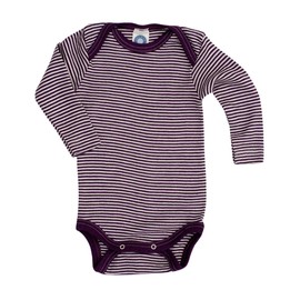 Cosilana, Baby Bodysuit Long Sleeve, 70% Wool, 30% Silk (Plum/Natural, 50-56), Plum striped