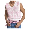 BEAUDRM Men's Plaid Geometric Sleeveless Knitted Sweater V Neck Crochet