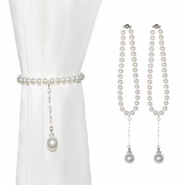 1 Pair of Luxury Pearl Beaded Magnetic Curtain Tieback and Holdback Curtain Clips Curtain Buckle Curtain Holder Blingbling Curtain Holdbacks (Color 2)