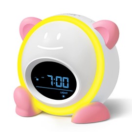 Windflyer OK to Wake Clock for Kids, Sleep Training Clock with Night Light and Sound Machine, Kids Alarm Clock for Bedrooms, Pink