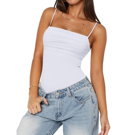 PINKMSTYLE Womens White Spaghetti Strap Tank Top Square Neck Bodysuit Double Lined Body Suits Going Out Tops XX-Large