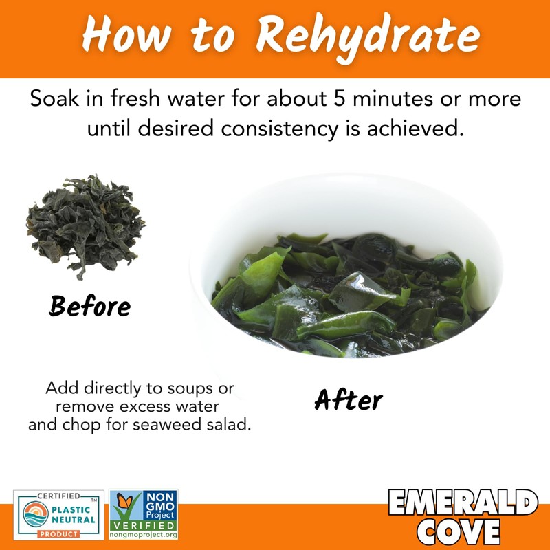 Emerald Cove Ready-to-Use Pacific Wakame, Premium Dried Seaweed, Non-GMO, Gluten