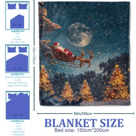 Plistiz - Manta de Papá Noel de 40 x 50 pulgadas, mantas de Navidad de alce para decoración del sofá del hogar, manta de franela de Navidad, para mujeres