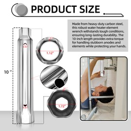 Aussio Heavy-Duty Dual Hex 10" x 1 1/16" Socket x 1 1/2" Anode Rod Socket RV Water Heater Element Wrench Camper Water Heater Anode Rod for Hot Water Heater Element Socket for RV Owners and Homeowners