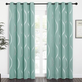 NICETOWN Aqua Blue Floral Blackout Curtain Panels 84 inches 2 Pieces, 52 inches Wide Light Reducing Thermal Insulated Solid Grommet Printed Window Treatments/Drapes for Living Room/Nursery