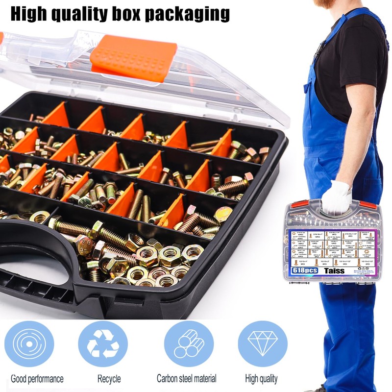 Taiss 618pcs Grade 8.8 Bolts and Nuts Kit,Bolt Assortment Kit