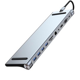 Macbook Hub 11-in-1 Type-C Laptop Stand, SD Card Reader, PD100W Fast Charging, USB-C USB Hub, Ethernet Adapter, 5Gbps High Speed Transfer, HDMI Type-C VGA Port, 3.5mm Audio, Earbuds, Multi Conversion