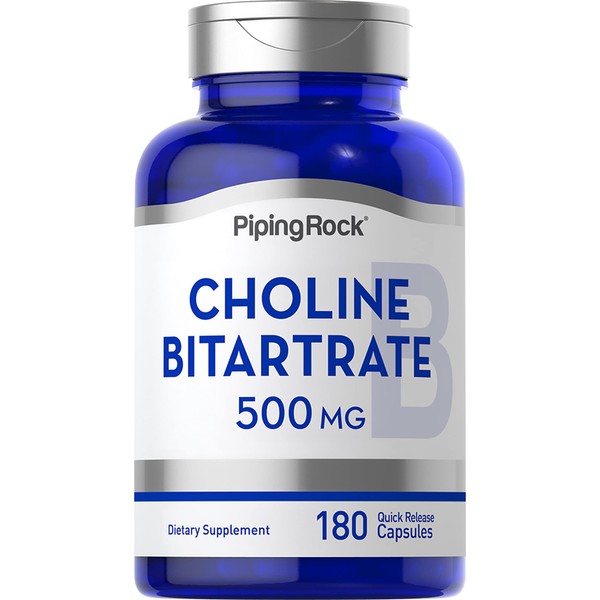 Piping Rock Choline Bitartrate 500mg | 180 Capsules | Non-GMO, Gluten Free Supplement