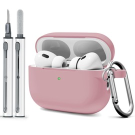 MOLOVA AirPod Pro Case Cover with Cleaner Kit, Soft Silicone Cover for AirPods Pro Case 2nd/1st Comes with Keychain for Women Men,Suitable Cases for Airpods Pro 2nd Generation Case and 1st-Pea Sand