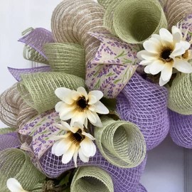 Lavender and Mint Spring Floral Handmade Deco Mesh Wreath 24 inch and 28 inch diameter available