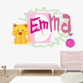 Kraftmatics Design Little Cat Custom Name Wall Decal Vinyl Sticker Wall Art Room Decor