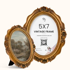 97 Decor Antique 5x7 Oval Picture Frame - Vintage Oval Frame 5x7, Gold Photo Frames 5 X 7 With Glass Front For Tabletop Display And Wall Hanging, Ornate Victorian Poster Frames 5 By 7