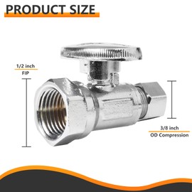 10-PCs HeSun Straight Stop Valve, 1/2" FIP X 3/8" OD Compression, 1/4 Turn Shut Off Valve, Chrome Plated Brass(VALVE057-10)