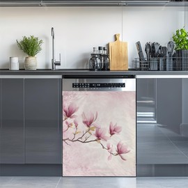 Dishwasher Magnet Cover,Vintage Pink Magnolia Flower Magnet Sticker Fridge Panel Decal for Home Kitchen Decor, 23x26 in