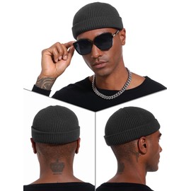 vidsel Thin Wool Fisherman Beanie Hat for Men Women Fall Winter,Short Knit Cuffed Fashion Trawler Skull Cap,Watch Cap,Gray,Coffee