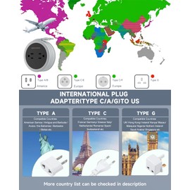 Italy Travel Plug Adapter, 3.6 FT Winding Compact Mini Outlet Converter with USB for EU/UK/JPN, Travel Plug Adapter Worldwide with 4 AC Outlet 3 USB Ports for Italy Travel Essentials