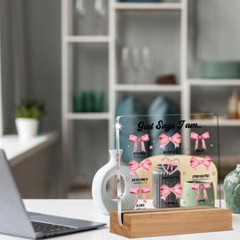 Pink Bow Coquette Decor, Inspirational Christian Gifts for Girls Women, Coquette Preppy Girly Dorm Room Decor, Pink Bow Bible Verse Decorative Desk Acrylic Plaque